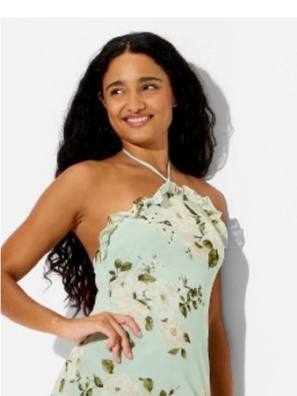 Wild Fable Mint Green Floral One-Shoulder Ruffle Maxi Dress